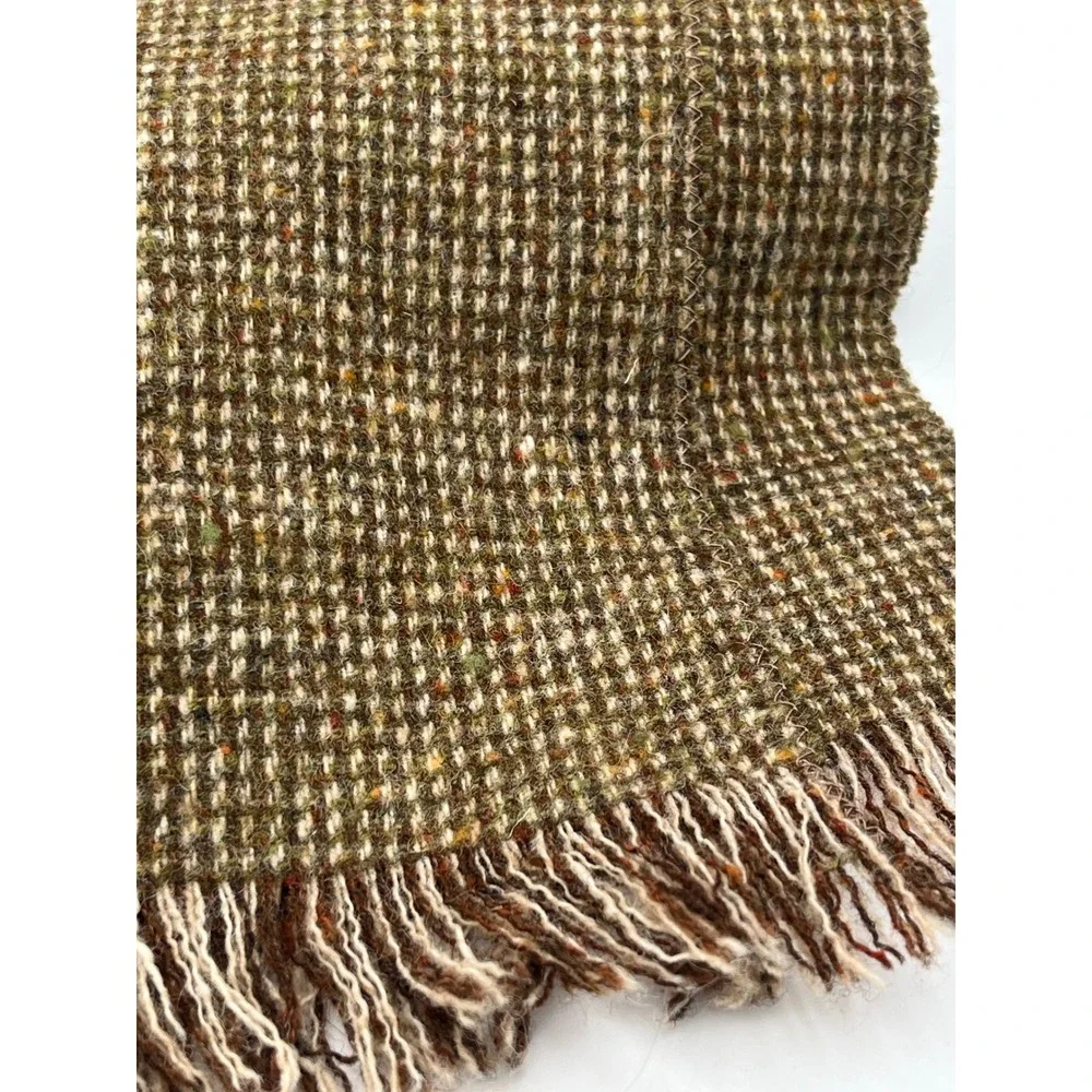 Magee Tweed Scarf Handwoven Donegal Ireland Green Brown Wool Fringed K Boyle